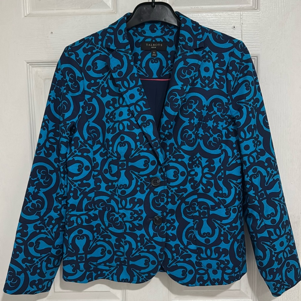 Brand new Talbots Medallion Print Blazer Jacket in bright blue cotton Size 6